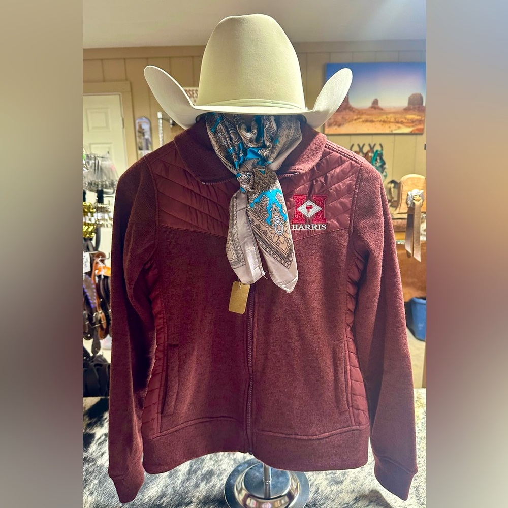 New Maroon Fleece Cruel Harris Saddlery embroidered Jacket Sizes: XS, L, XL